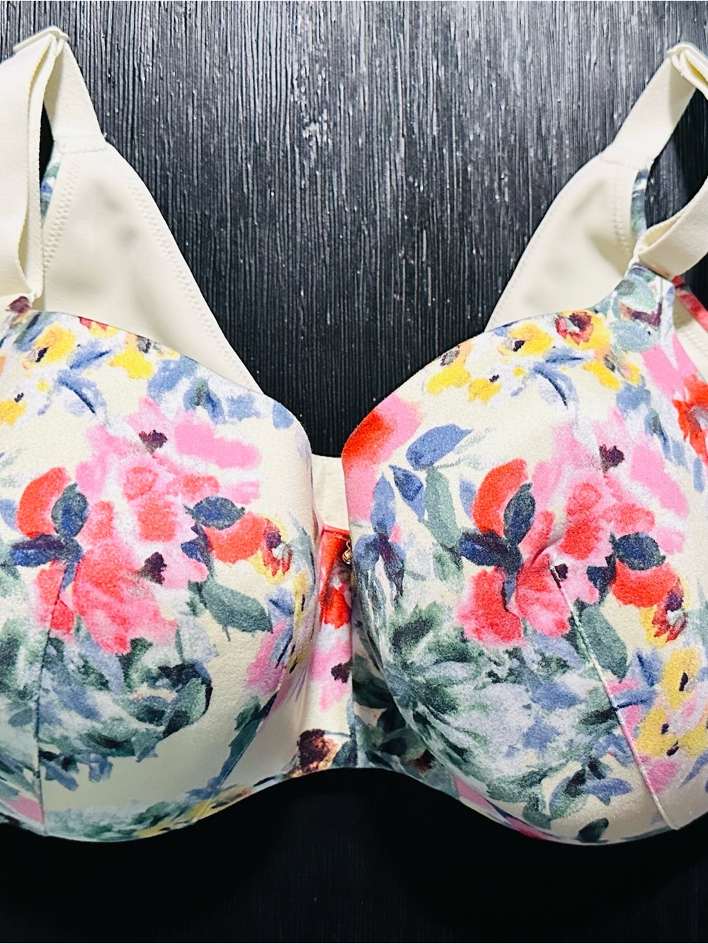 Cacique Lightly Lined Balconette Floral Bra in Cream with Multicolored Flowers